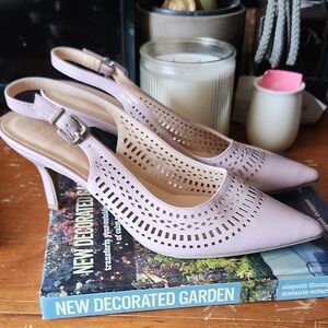 Simply Styled Pink Slingback Heels with Perforated Design